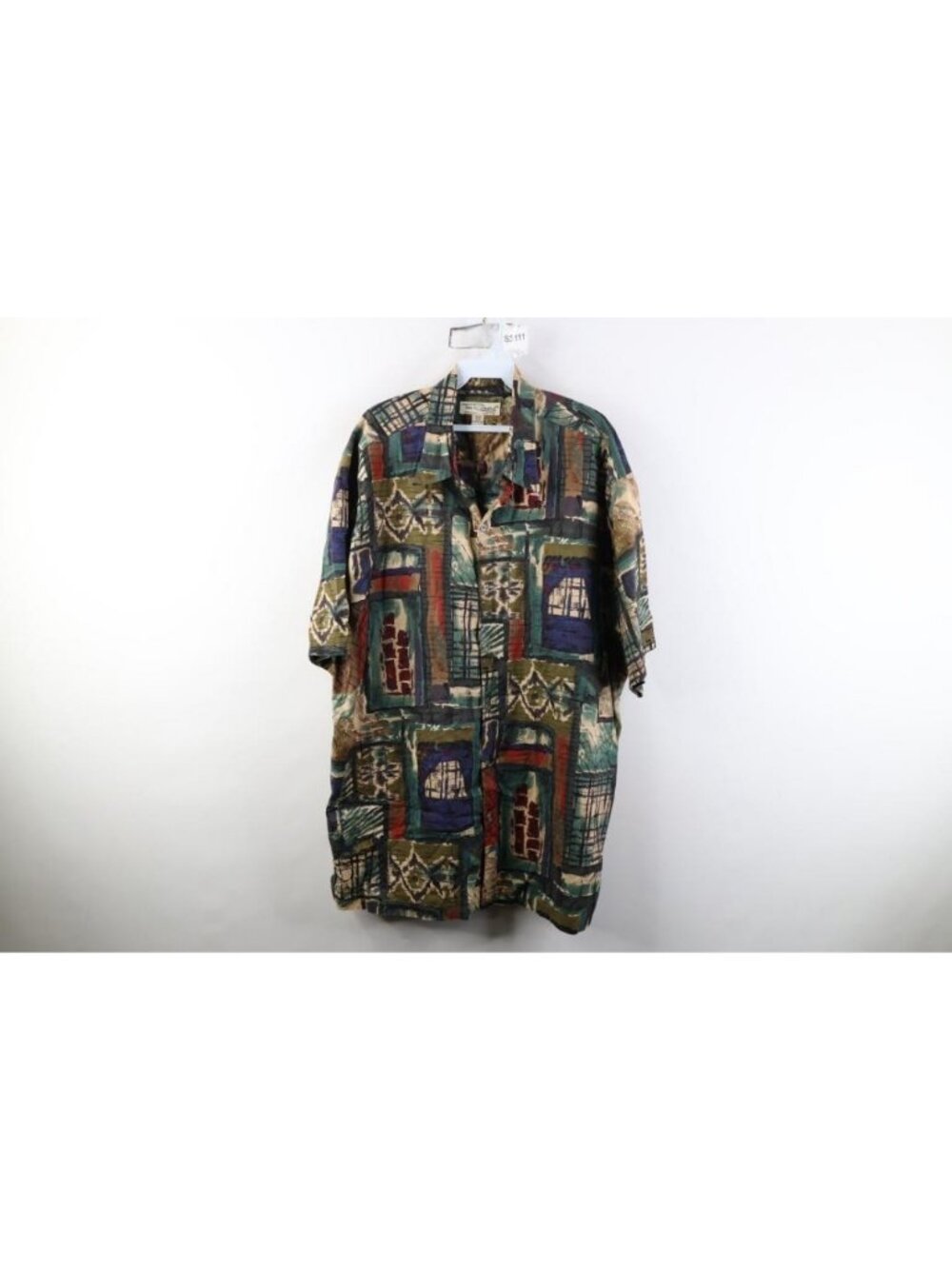 Vtg 90s Streetwear Mens 2XL Cotton Lawn Abstract Art Collared Button Shirt USA